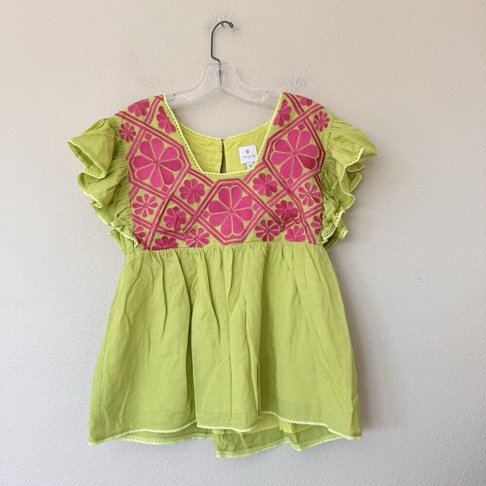 J Marie Embroidered Rowan Flutter Sleeve Lime Top size Medium Retail $106 - Picture 9 of 9